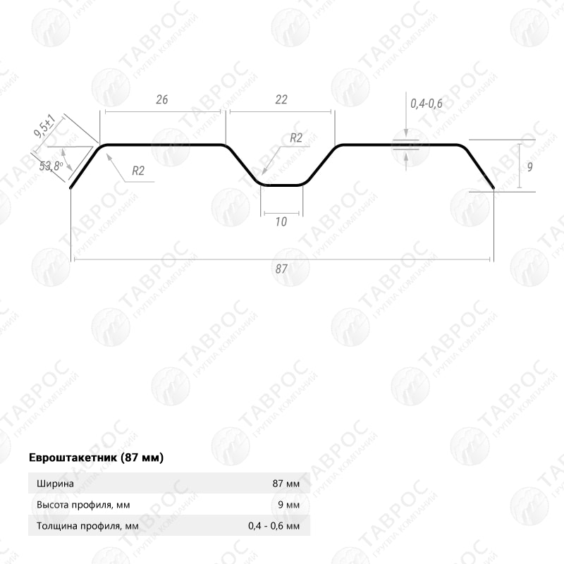 Металлический штакетник Гладкий полиэстер RAL 7004 (Серый) 2000*87*0,4 односторонний Фигурный