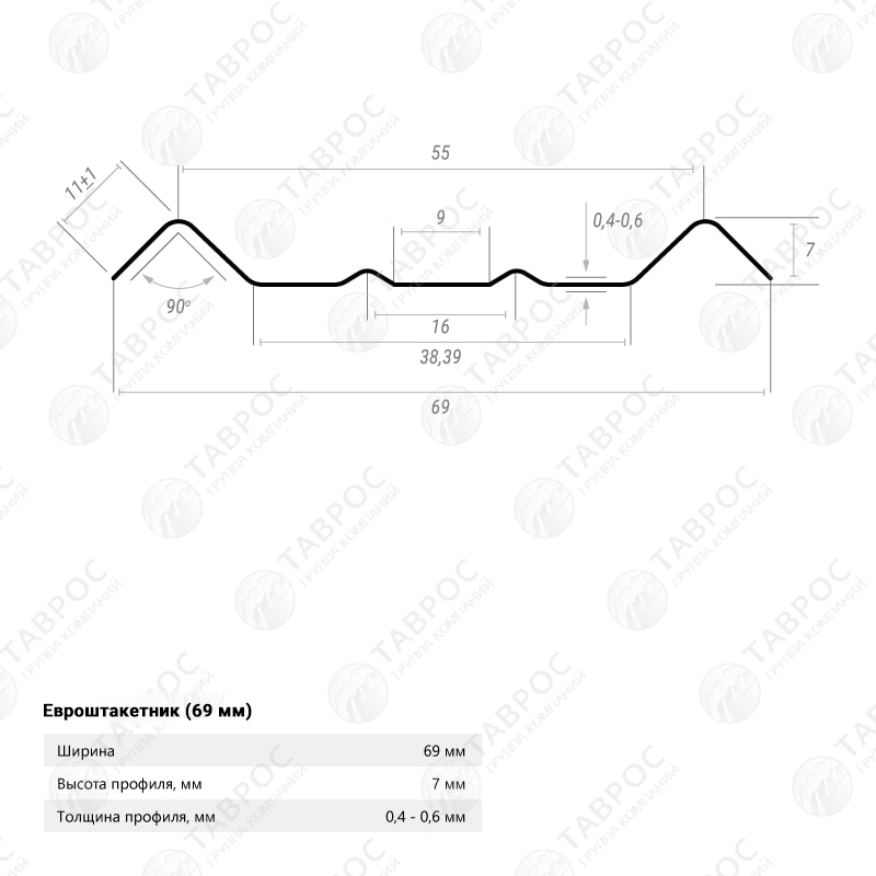 Металлический штакетник Гладкий полиэстер RAL 8019 3000*69*0,5 односторонний Фигурный