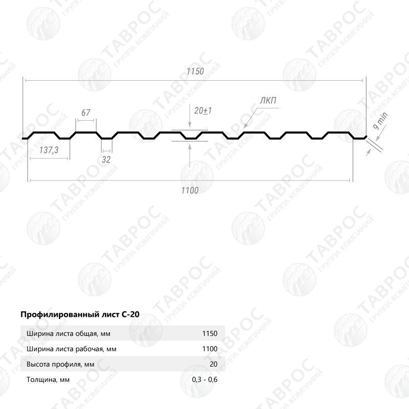 Профнастил С-20 Гладкий полиэстер RAL 6005 (Зелёный мох) 1800*1150*0,45 двухсторонний