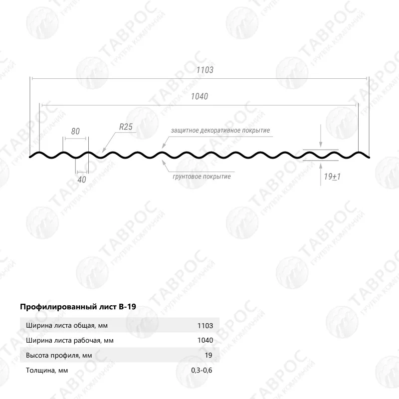 Гофрированный лист В-19 Гладкий полиэстер RAL 6005 (Зелёный мох) 2500*1103*0,4 односторонний