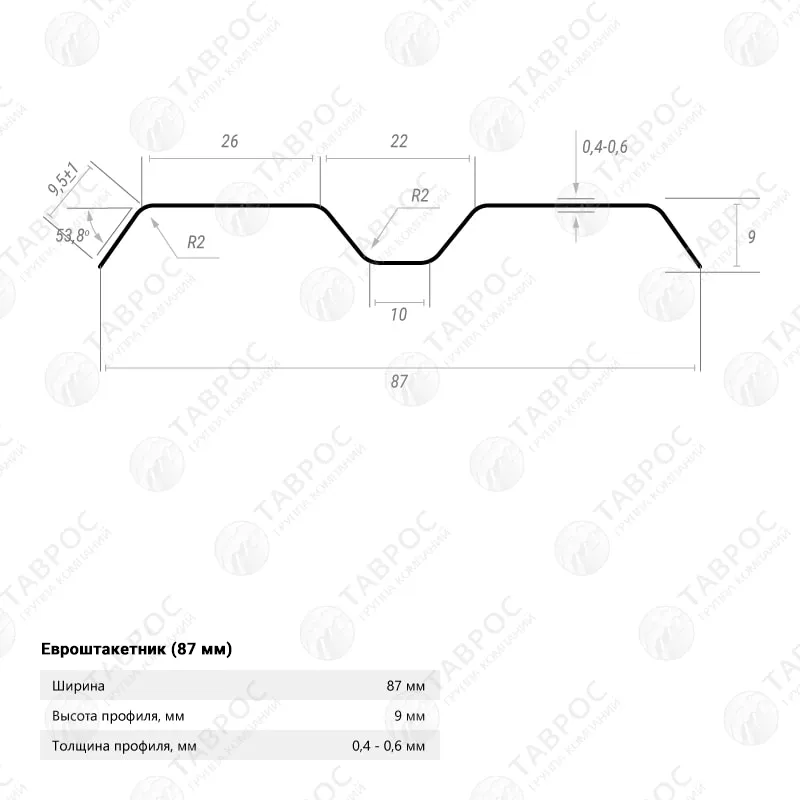 Металлический штакетник Гладкий полиэстер RAL 9003 (Белый) 2000*87*0,45 односторонний Фигурный