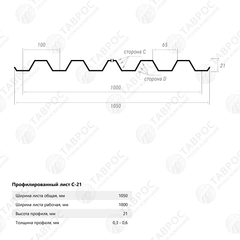 Профнастил С-21 Гладкий полиэстер RAL 6005 (Зелёный мох) 3000*1050*0,35 односторонний